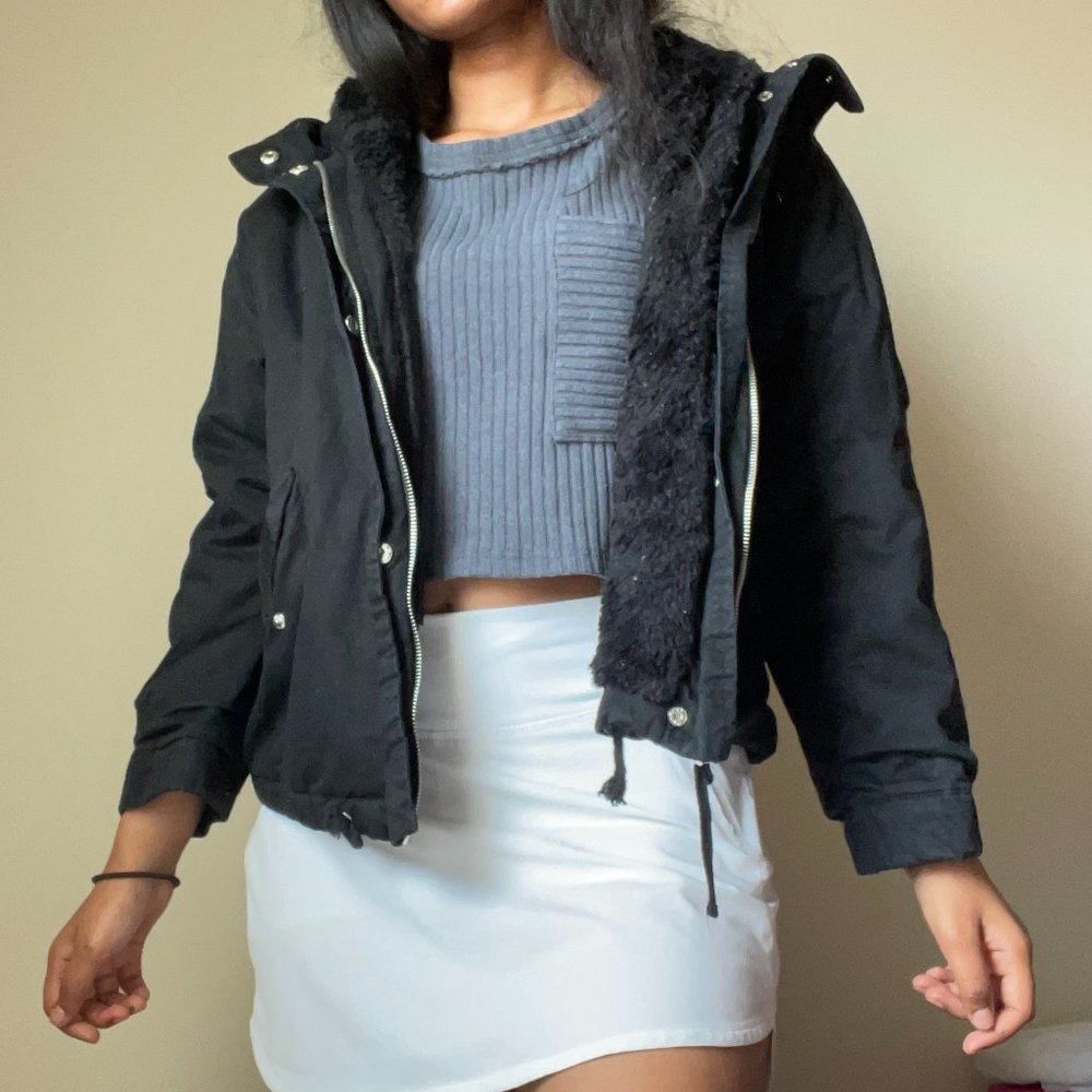 Black Winter Jacket Size S with Hood